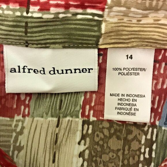 Alfred Dunner Women's 14 Multicolor Blouse Short Sleeve Button-Up Crepe Top - Picture 7 of 8